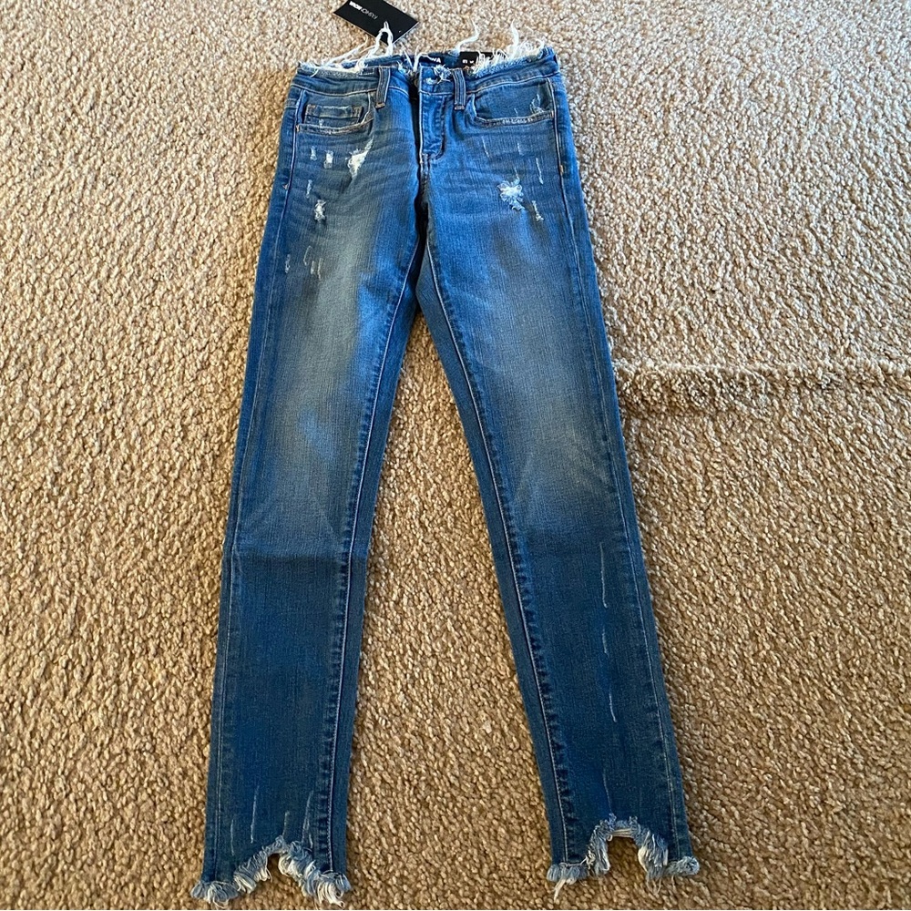 NWT FashionNova Skinny Distressed Denim Blue Jeans